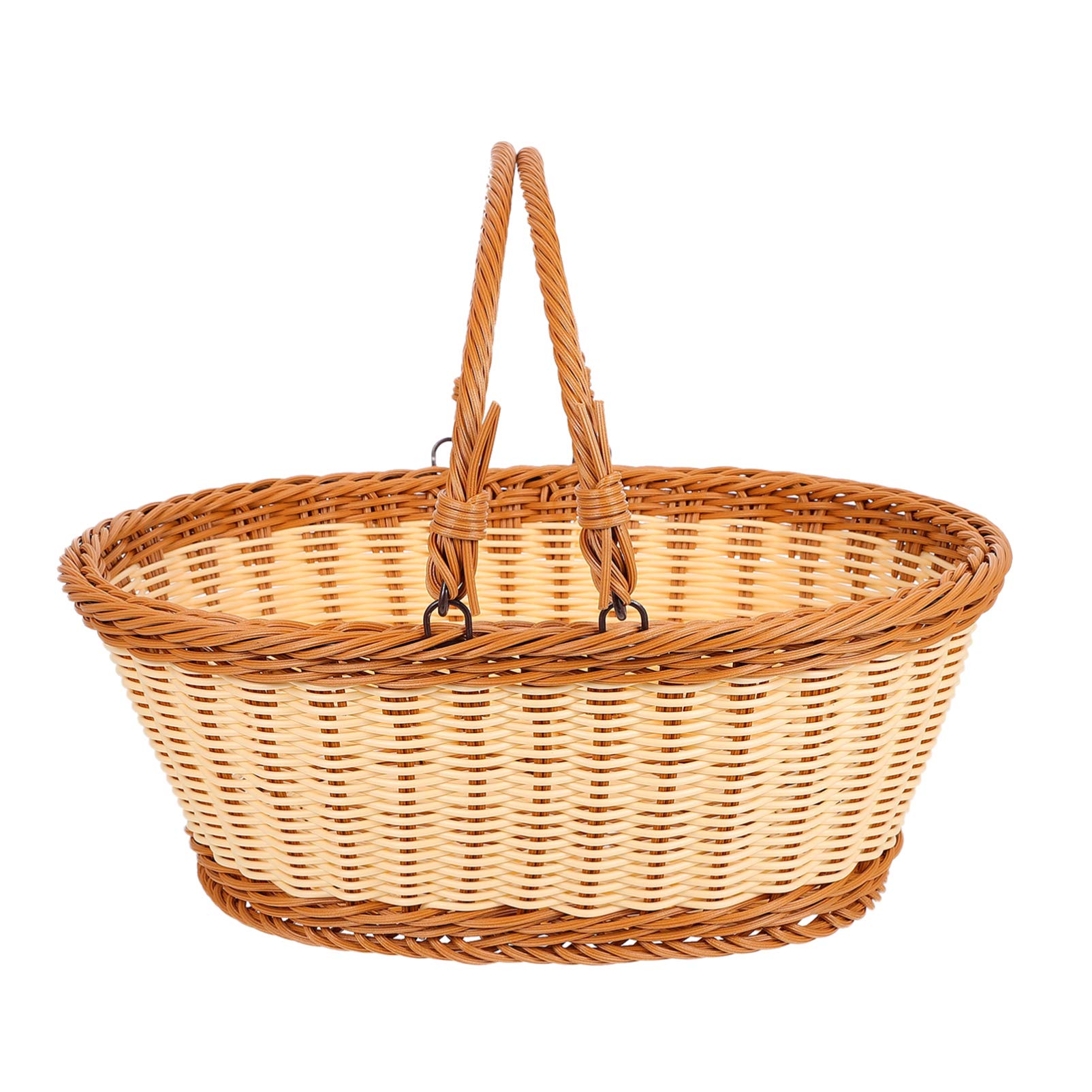 YARNOW Rattan Picnic Basket Wicker Floral Picnic Storage Basket with Handle for Camping Use Home Decor