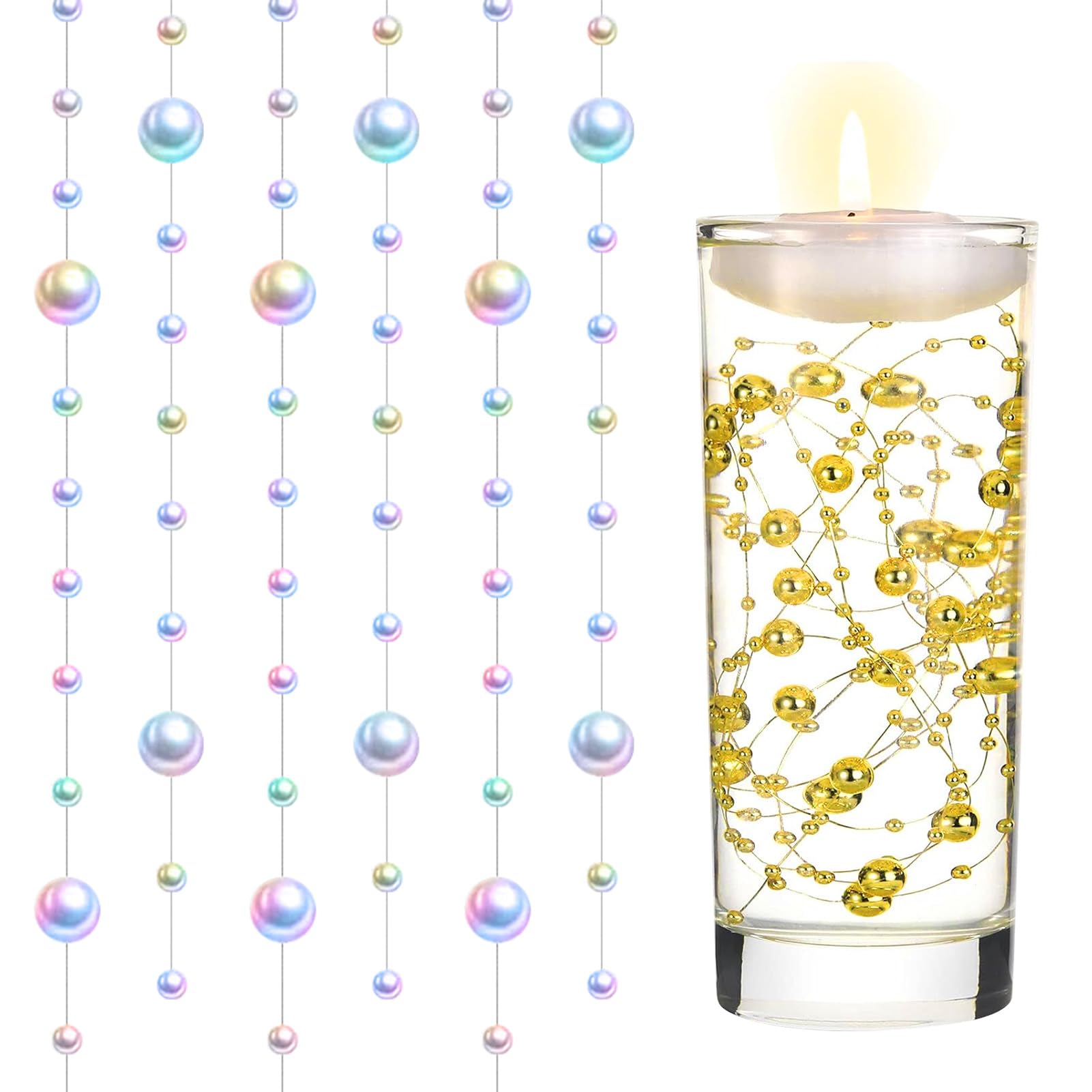 Lot De 18 Guirlandes De Perles Argentées Flottantes - 1,3 M Chacune, Décoration Vase Mariage Bougie - 11