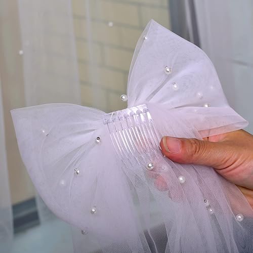 Miniatura 3 de Decoraciones de despedida de soltera blanco perla lazo para el cabello velo de boda accesorios para el cabello regalo de despedida de soltera