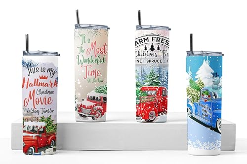 Personalized 20oz Christmas tumbler with plastic straw.