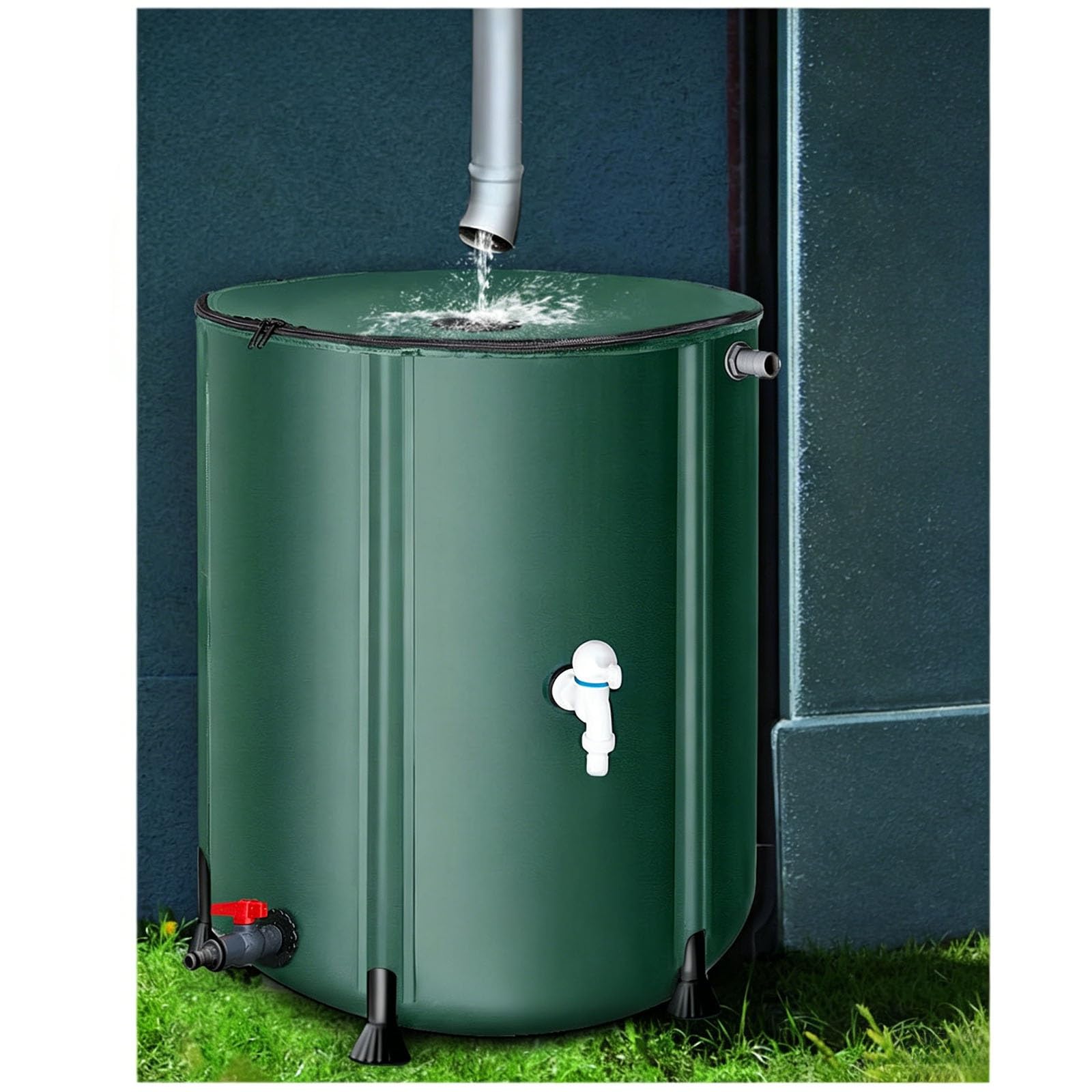 Barril de Lluvia Plegable de 50L a 1000L (13-264 galones) | Sistema portátil de recolección de Agua de Lluvia con Filtro de Malla | Tanque de Almacenamiento de Agua para riego de Jardines(380L)