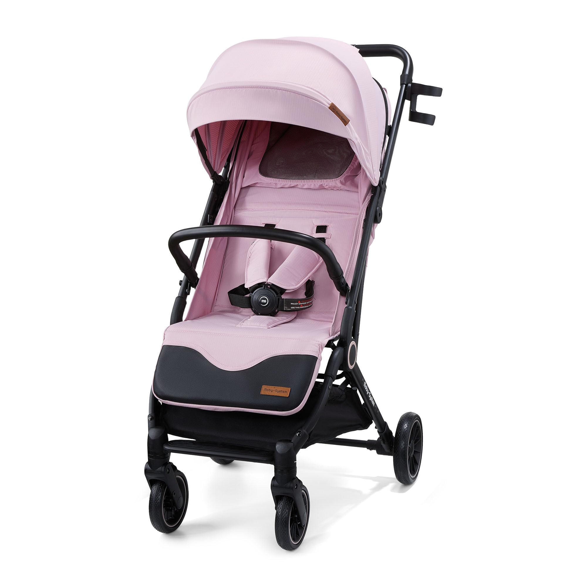 Moby-System LENA PINK PRO Poussette Canne avec Fonction Valise, Légère et Compacte 6–48 Mois, Roues EVA avec Suspension, Capote XXL, Pliage à Une Main, Rose