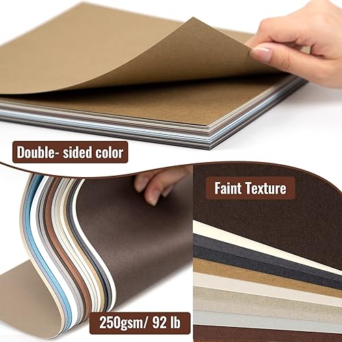 Miniatura 5 de 48 hojas de papel de cartulina de colores neutros de tonos tierra, 10 x 10 pulgadas, 8.82 oz/m², 92 libras, papel de color doble impreso, 24 colores