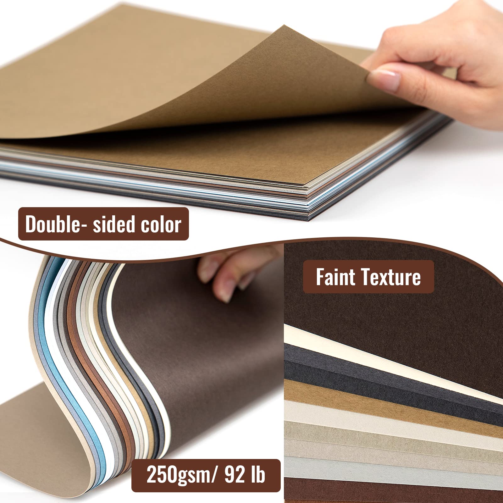 48 Blatt Erdtöne, farbiges Kartonpapier, 25,4 x 25,4 cm, 250 g/m², 41,7 kg, doppelt bedrucktes Scrapbook, farbiges Papier, 24 verschiedene Farben, schwerer Karton für Bastelarbeiten, Scrapbooking,
