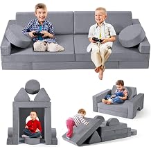 Kids Sofa Modular Kids Play Couch Kids Sofa Bedroom and Playroom Furniture for Toddlers Convertible Foam Set of 14 - Gray
