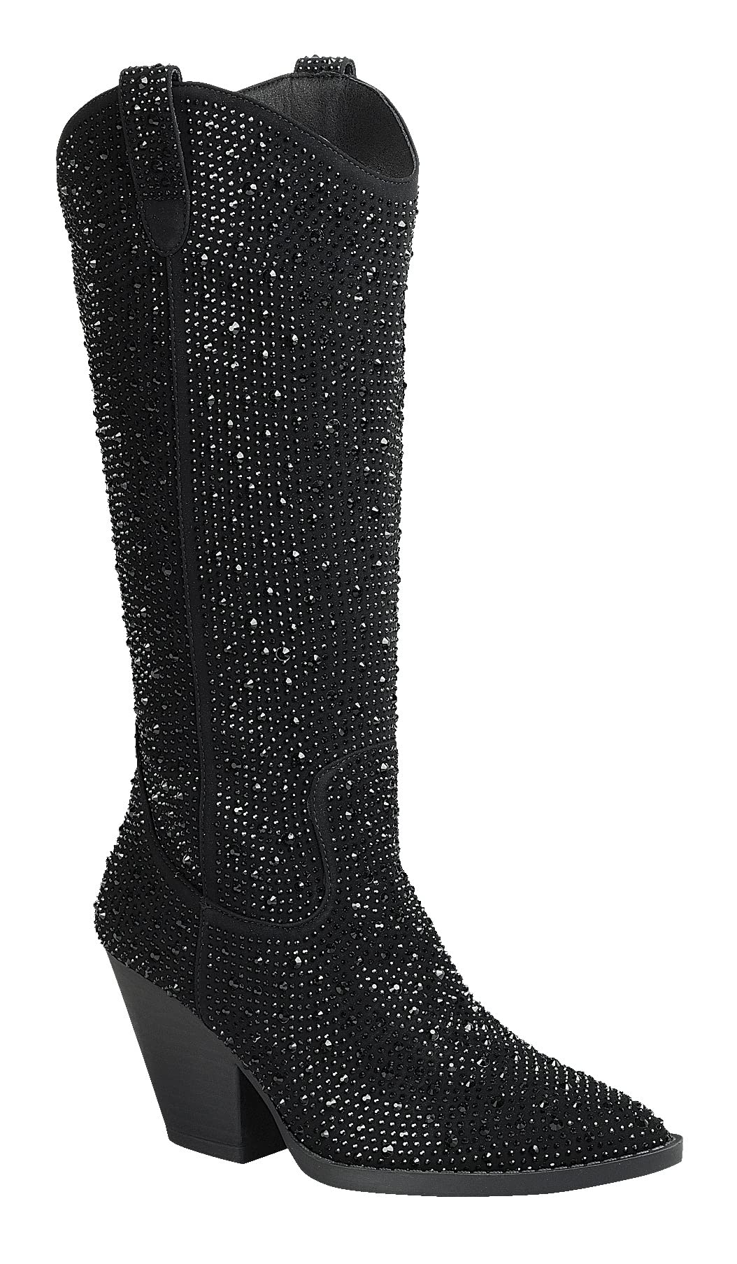 Womens Rhinestones Cowboy Knee High Boots River 11 Black Rhinestone 7