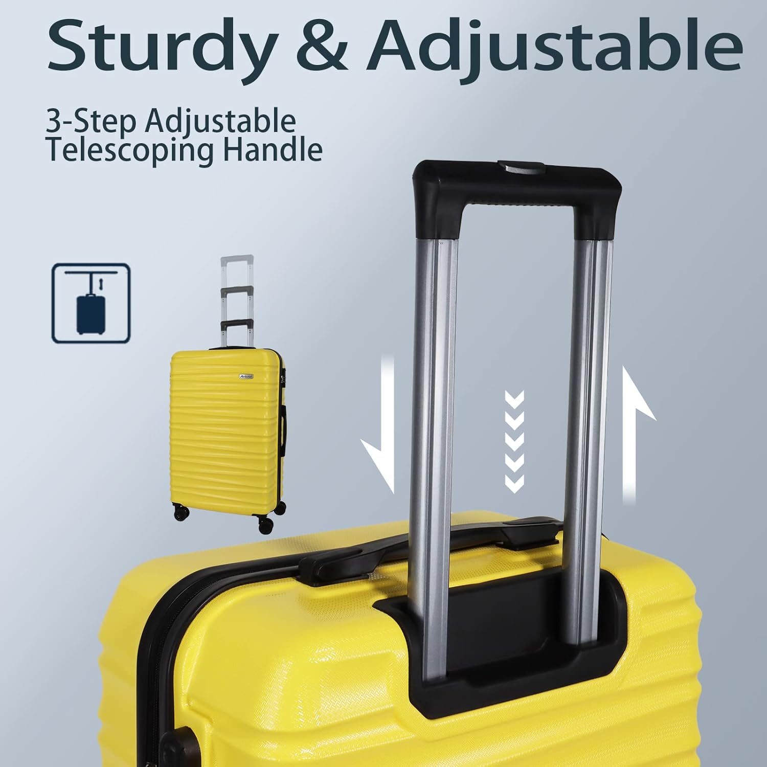 Luggage Sets 3 Piece(20/24/28)-Suitcase Set- Luggage with Wheels-PC + ABS Durable Lightweight Rotating hardshell suitcase 5PCS(Yellow) - Image 5
