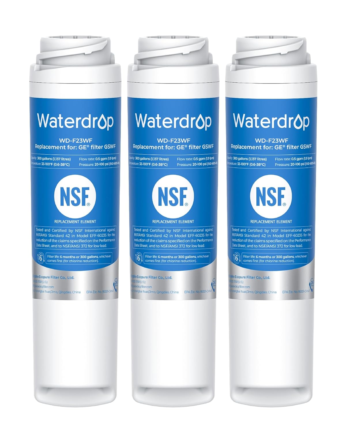 Waterdrop GSWF Refrigerator Water Filter Replacement for GE GSWF Smart Water 238C2334P001 Kenmore 46-9914 469914 9914 3 Filters