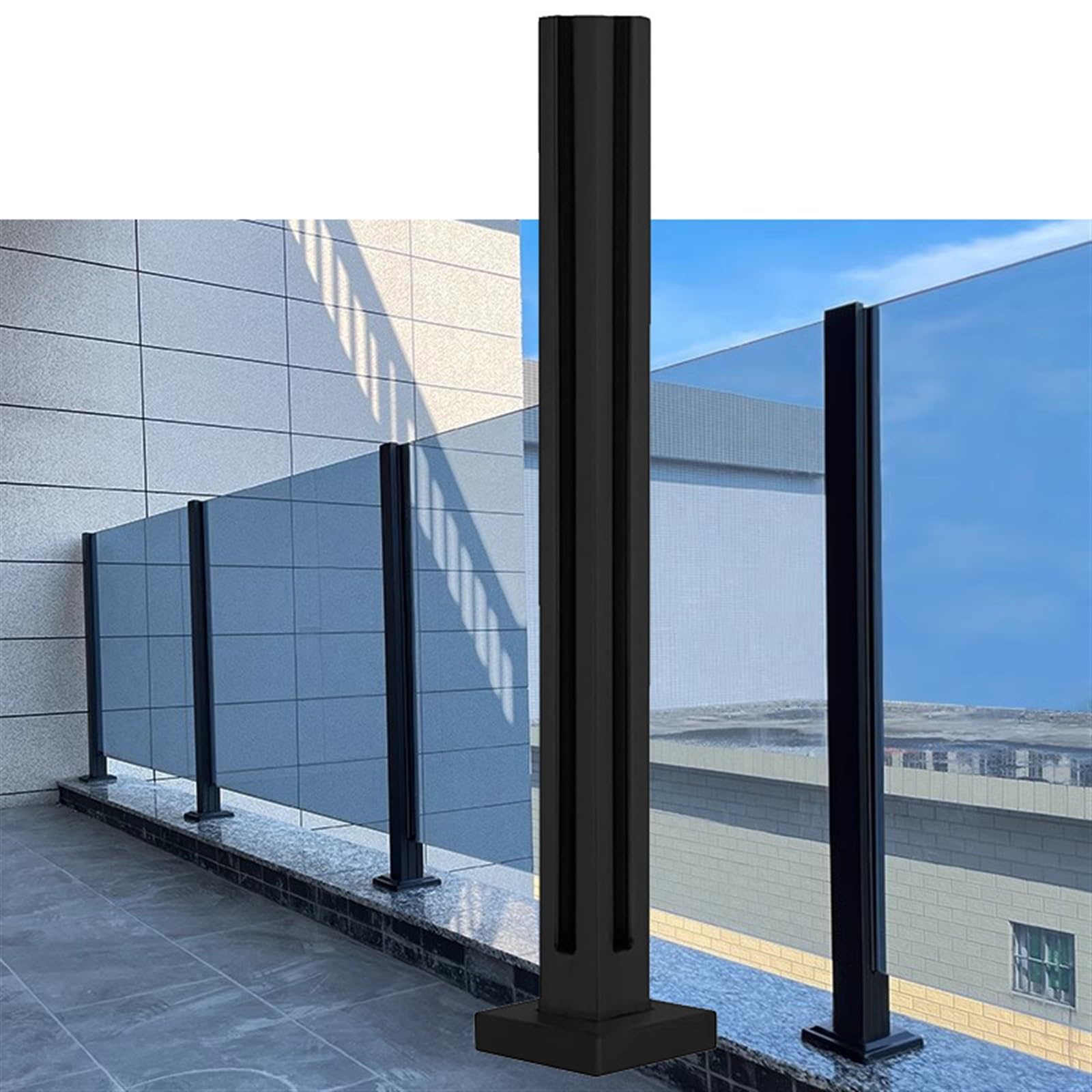 Support de poteau pour garde-corps en verre en acier inoxydable noir 304