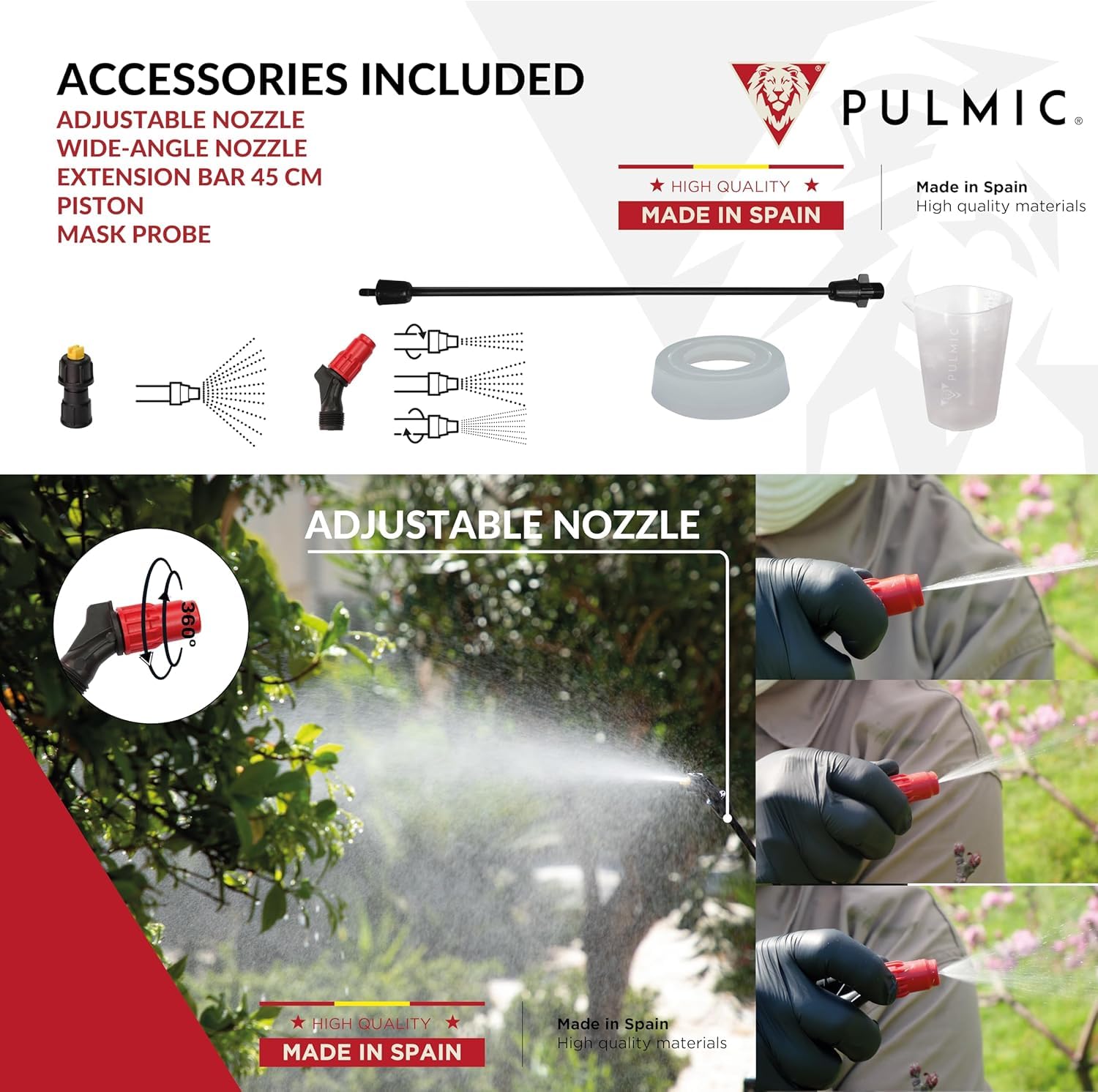 Pulmic Raptor 12 Sulfatadora Manual Hidráulica Mochila 12L con Presión Retenida, Lanza de Vidrio y Boquilla Regulable para Aplicación de Agroquímicos y Productos Industriales