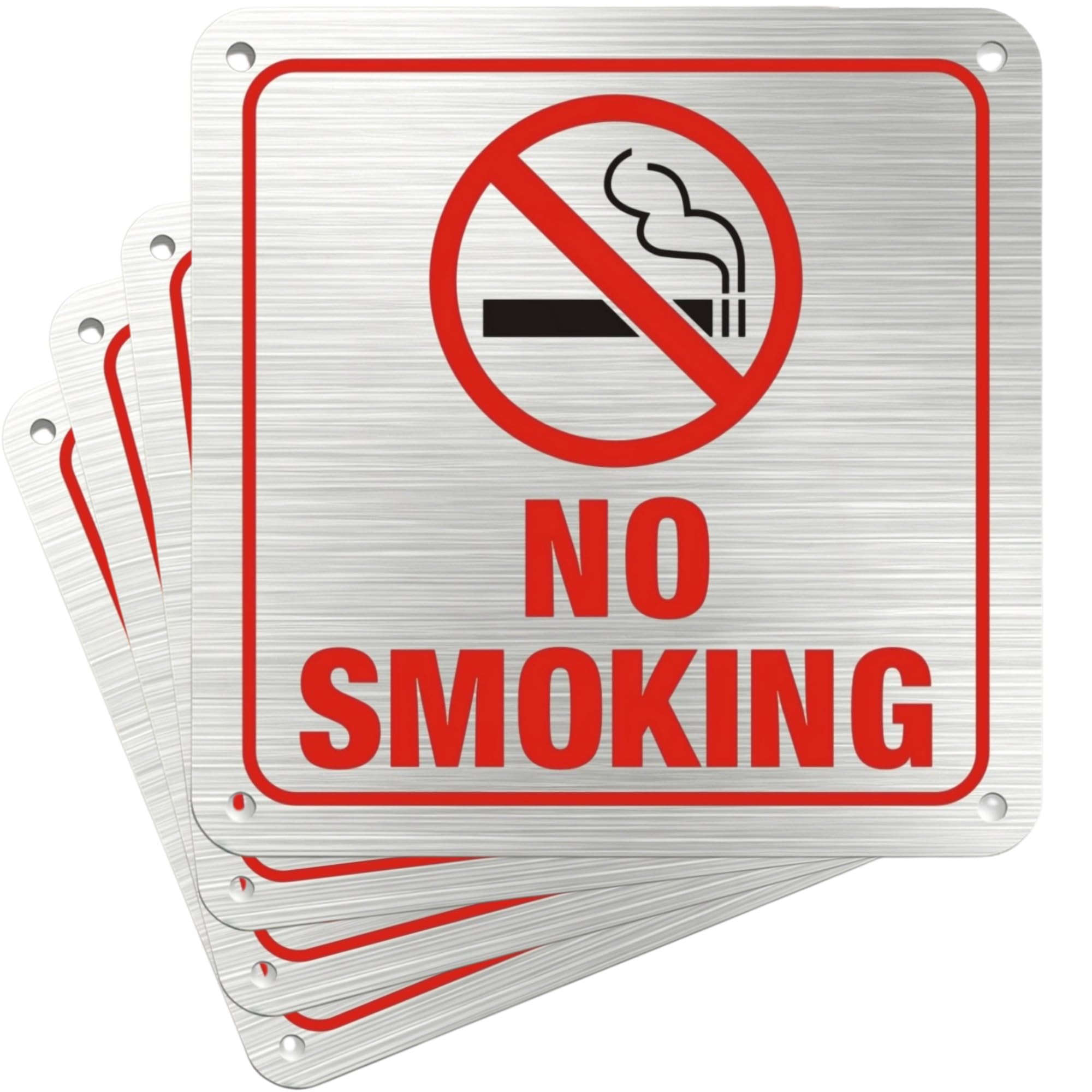 Luimode 4 Pack No Smoking Sign,15x15cm Rust Free Brushed Aluminum Sign, Self-Adhesive, Fade Resistant, Use for Home Office/Business, Easy to Install, Indoor/Outdoor Use