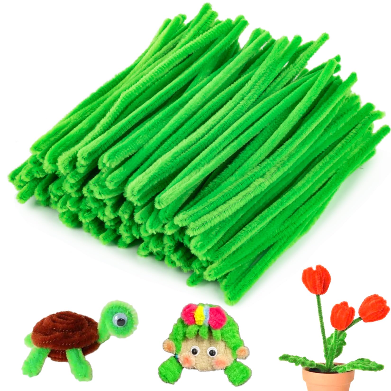 Pipe Cleaners Craft Supplies - 200 PCS Chenille Stems Fuzzy Craft Wire for Handicrafts Twisting Stick DIY for Craft Bouquets Animals Halloween Christmas Easter Birthday (Green)