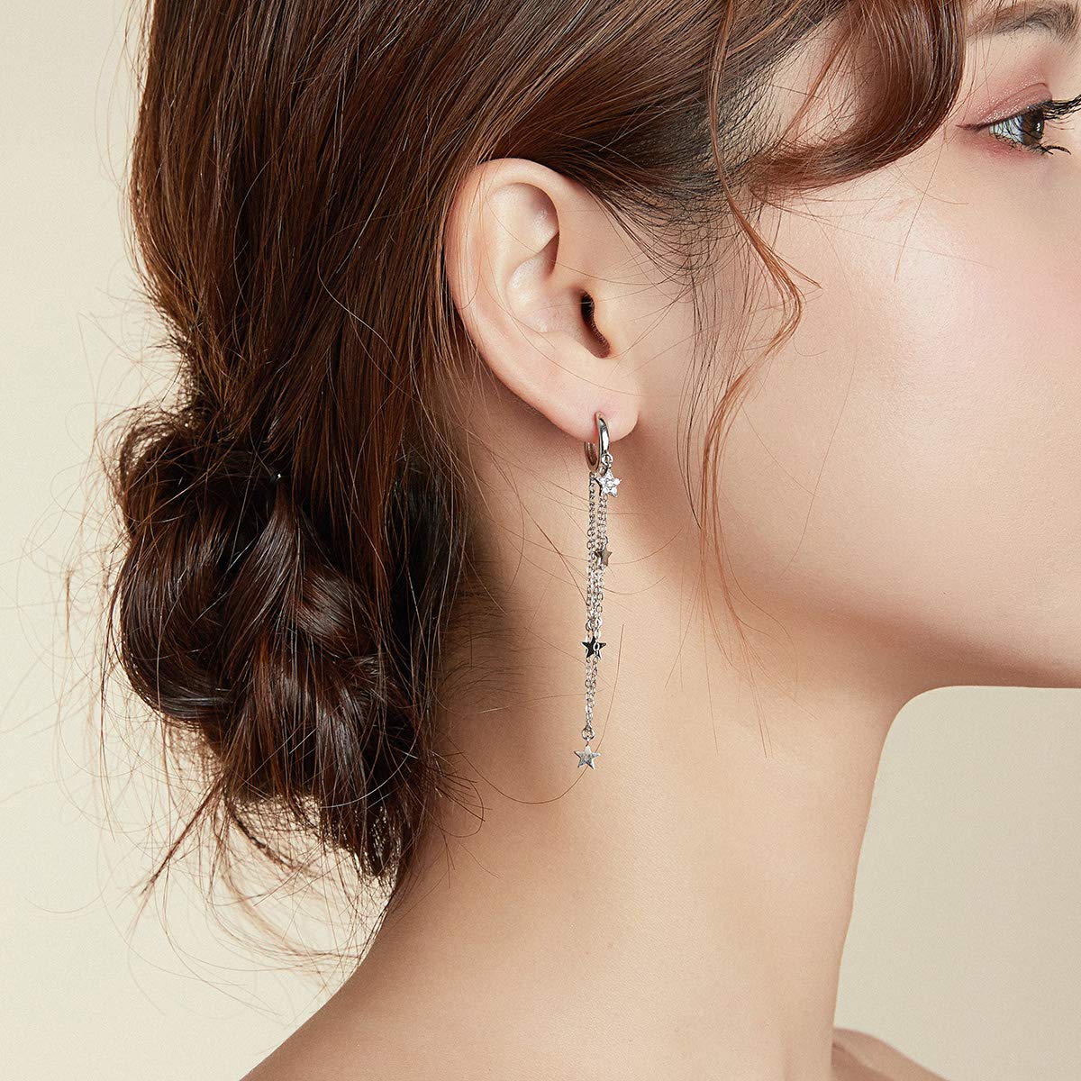 WBDWWTD Pendientes de Plata de Ley 925 con borlas de Estrellas y Luna para Mujer