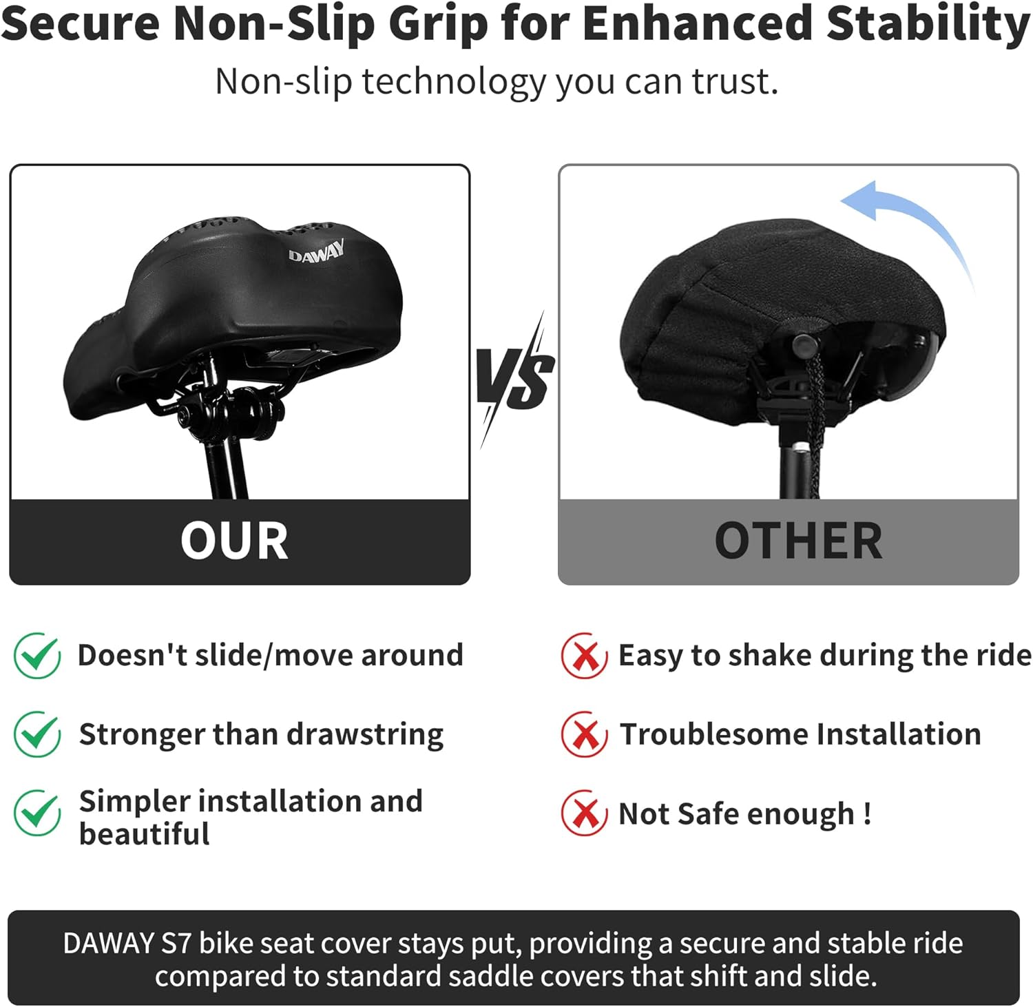 DAWAY Comfortable Bike Seat Cover - Silicone Gel & Memory Foam Padded Bike Seat Cushion for Men Women - Soft Bicycle Saddle Cover for Peloton, Stationary Exercise, Mountain Road Bikes - XL/Large/Small