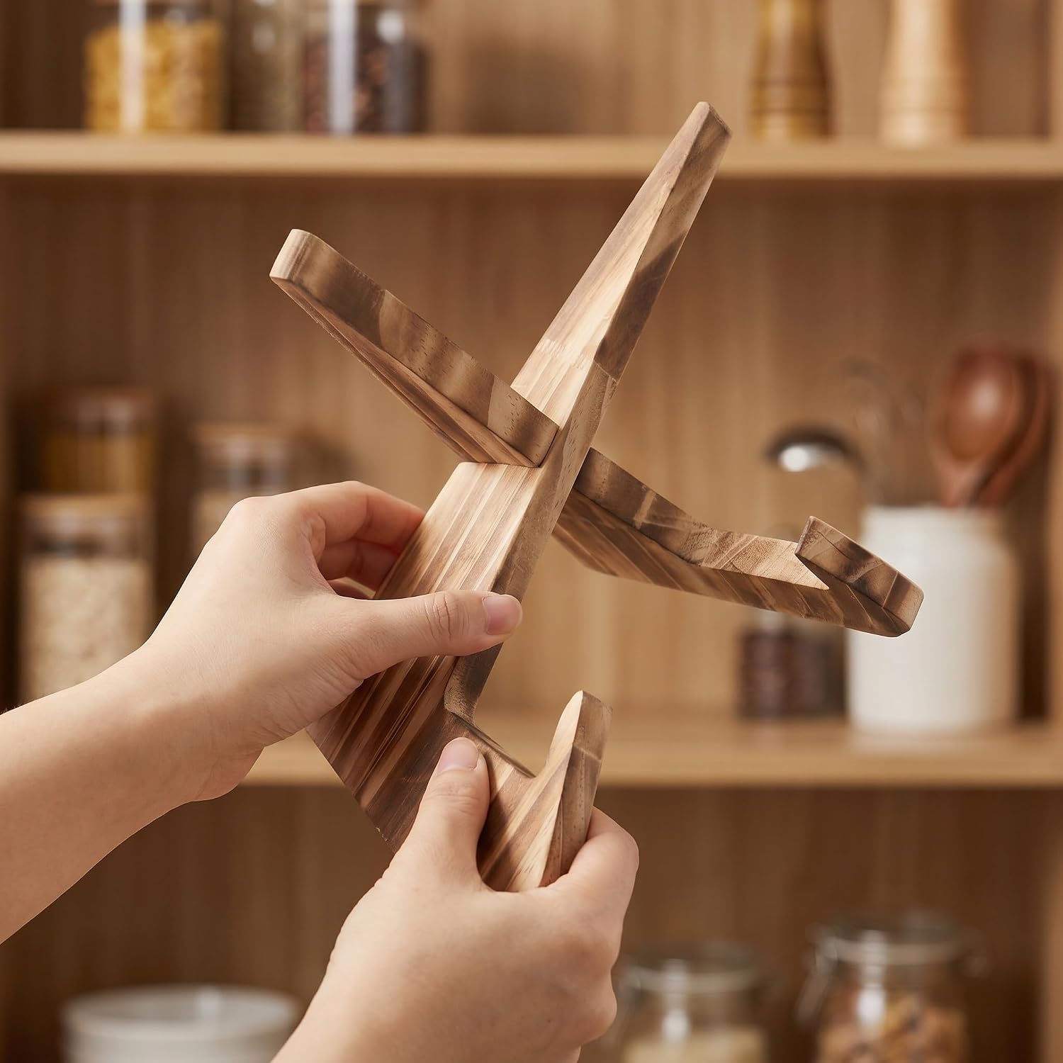 Wooden Cookbook Holder Stand for Kitchen Counter, Adjustable