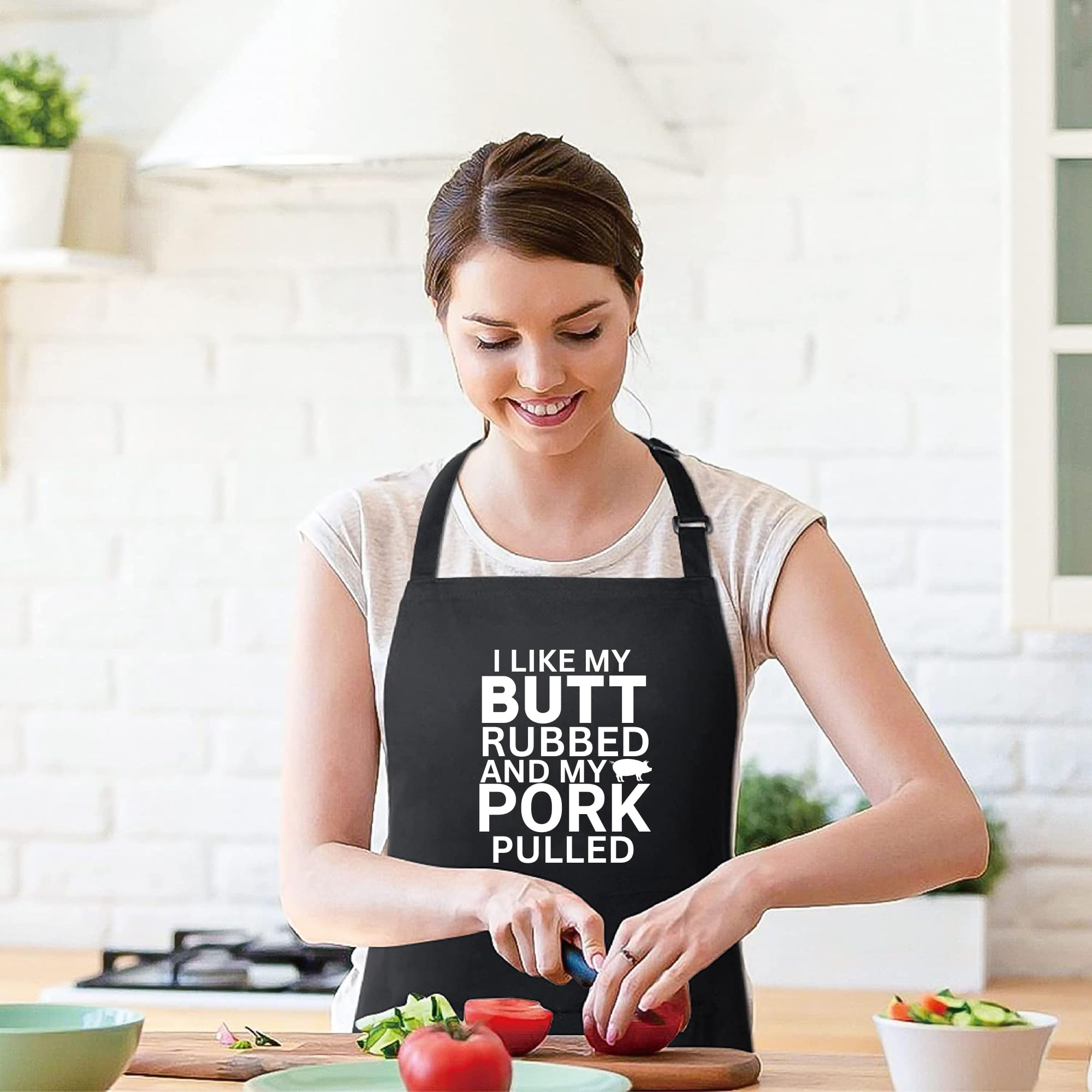 Delantales divertidos con texto en inglés "I Like My Butt Rubbed and My Pork Pulled" para mujer, regalo para su chef, delantal de cocina, delantal de barbacoa, regalo para el día del padre,