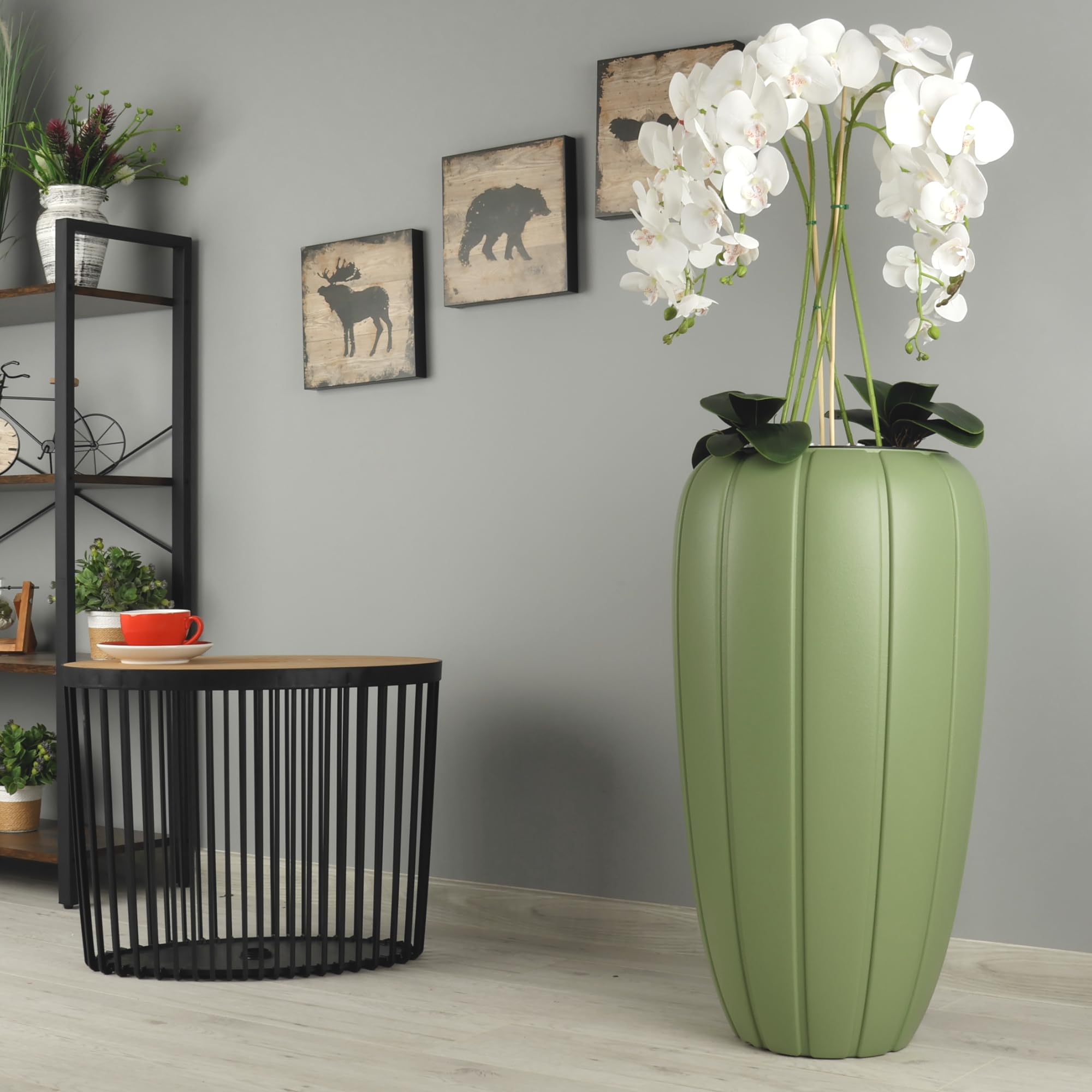 Orchidea artificiale bianca in vaso bouquet di fiori H 125 cm vaso bianco