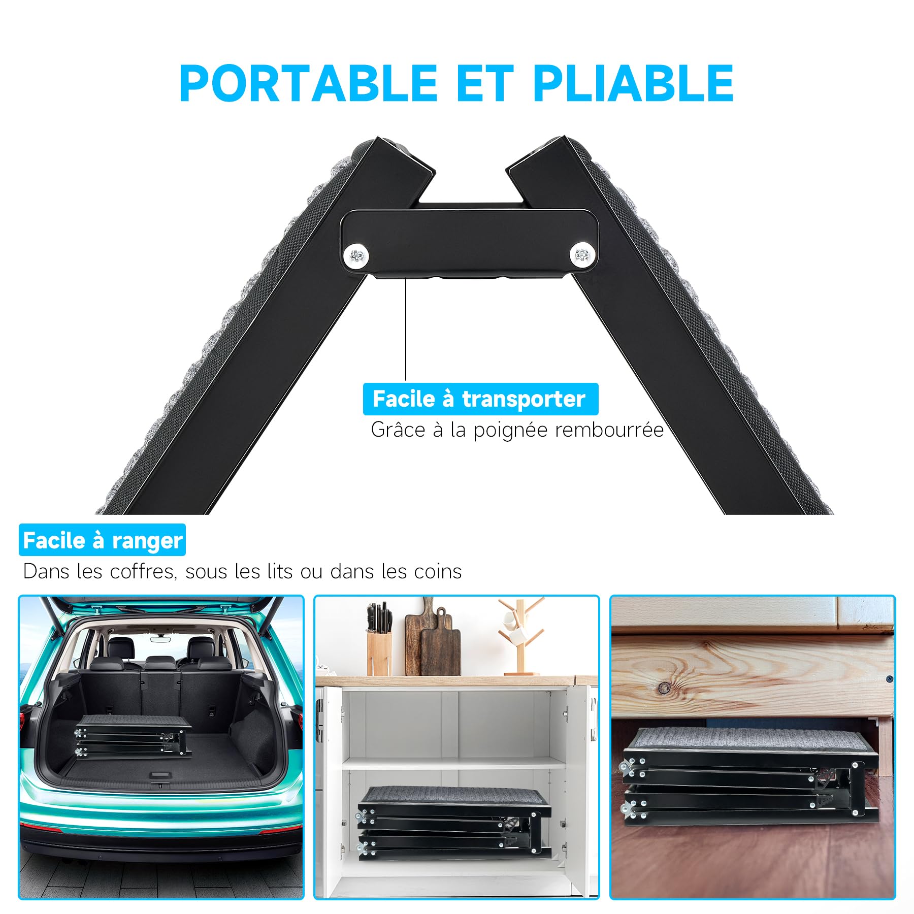 CO-Z 160×44 cm Rampe pour Chien Voiture Pliable Capacité 90 kg Surface Antidérapante Escalier Rampe D'accès Voiture pour Chiens Portable pour Animaux Grand Chien Chat Intérieure Extérieure