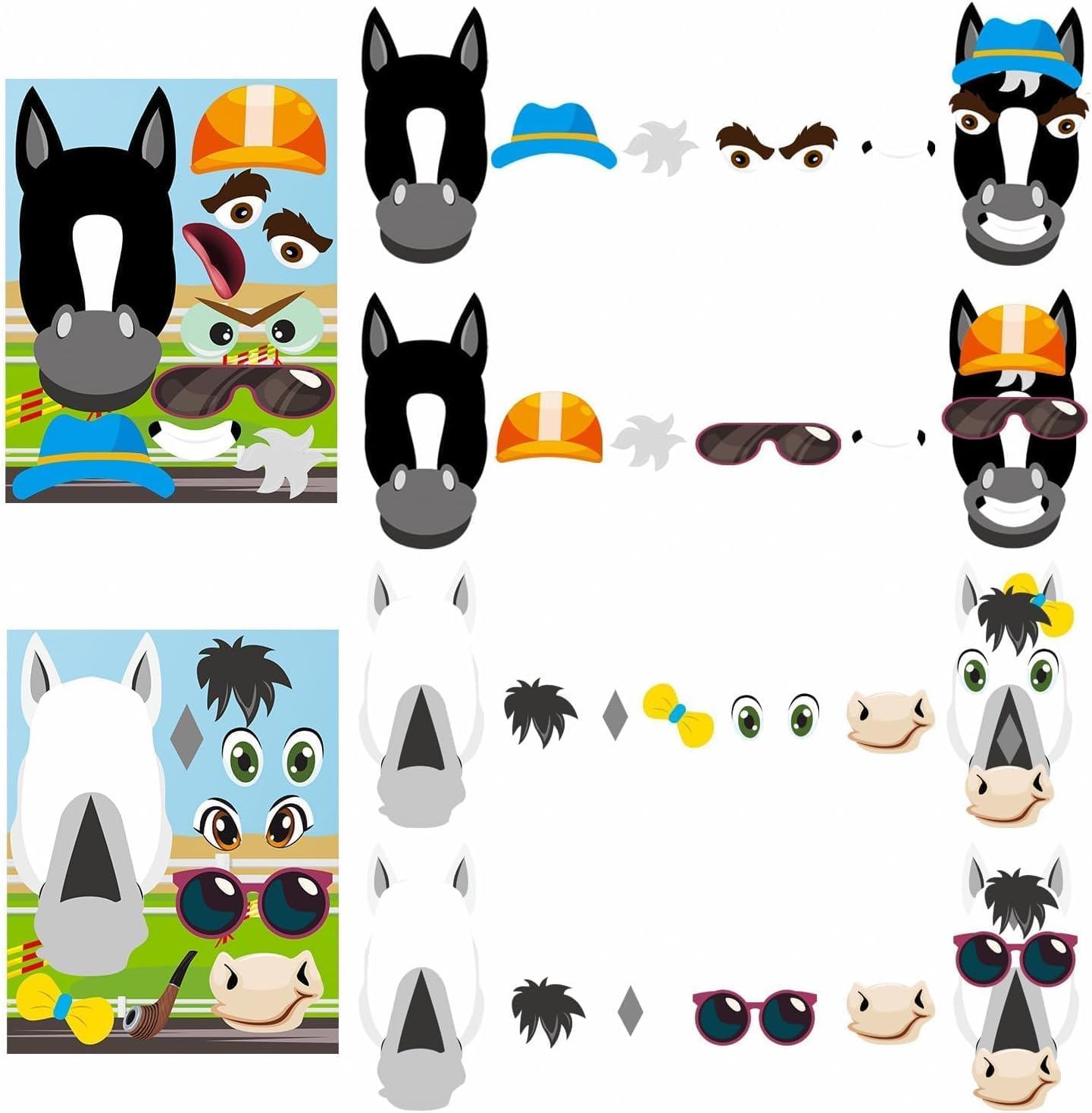 ANGOLIO Derby Horse Face Stickers - 36P Make a Derby Day Horse Stickers Run for the Roses Racing Waterproof Vinyl Decals Party DIY Craft Game Activity for Women Men Adult Race Game Birthday Classroom