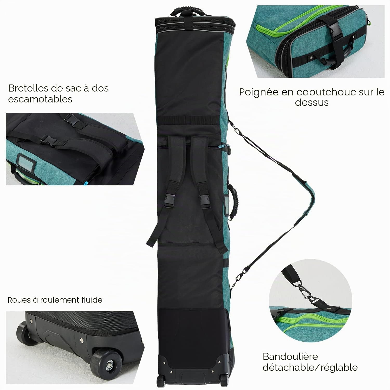 XCMAN Sac à roulettes pour Snowboard à Longueur réglable (Vert Clair)