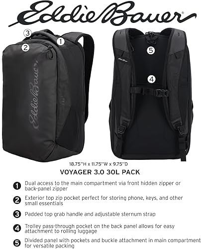Miniatura 9 de Eddie Bauer Voyager 3.0 22L Mochila con fundas protectoras para laptop y tablet, color negro, Negro -, Eddie Bauer Mochila Voyager 3.0 22l con