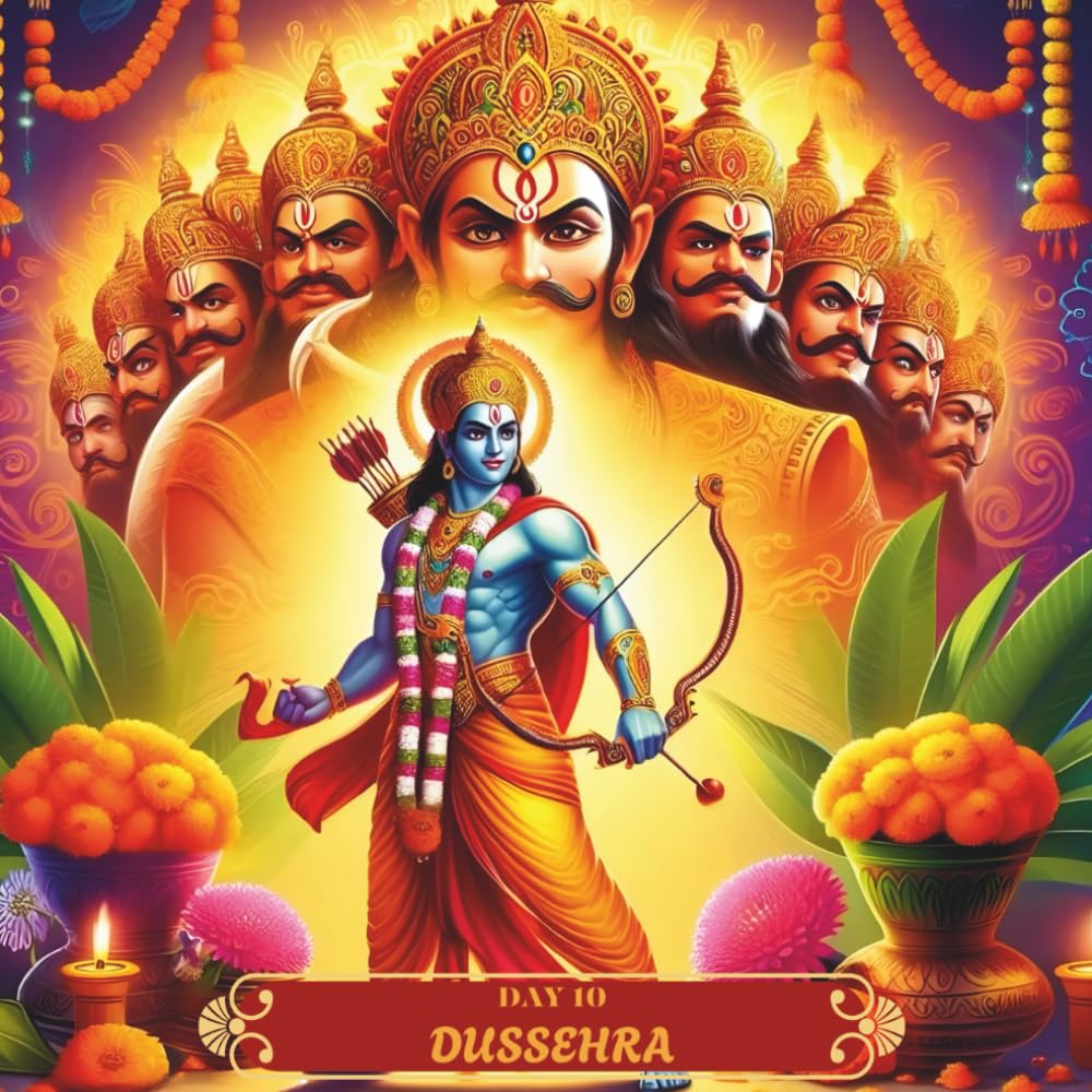 Day 10 - Dussehra: Hindu festival of celebration of victory of good over evil that inspires everyone to overcome inner battles and eliminate ten bad ... and Activity Books on Hindu festivals)