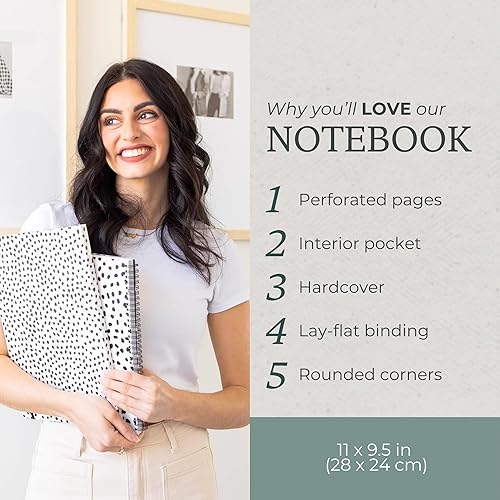 Miniatura 2 de Steel Mill & Co - Cuaderno grande en espiral con rayas universitarias, 11 x 9.5 pulgadas con tapa dura duradera y 160 páginas rayadas, puntos negros