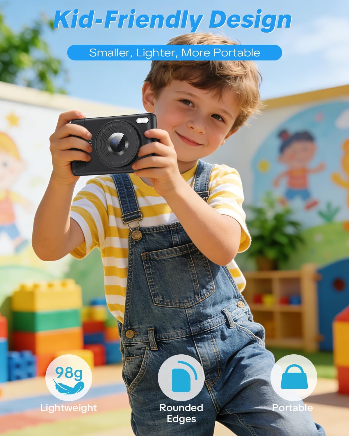 W & O Digital Camera,Kids Camera,Point and Shoot Digital Cameras for Kids, with 2.8" LCD Screen,16X Zoom,Built-in Game & SD Card, for Boys & Girls(Black)