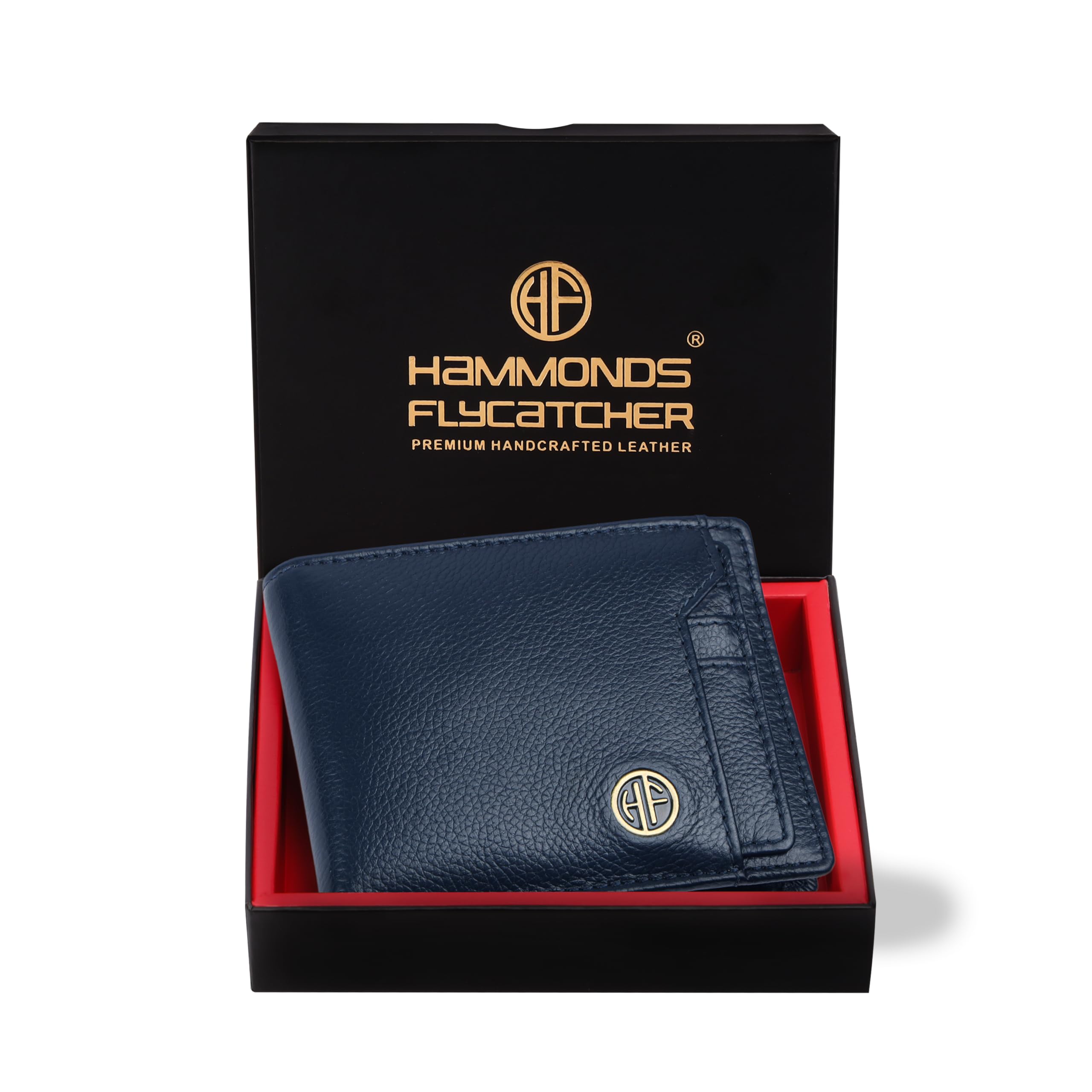 HAMMONDS FLYCATCHER Portfel z prawdziwej skóry premium z ochroną RFID HF577V, NIEBIESKI, Akcesoria podróżne