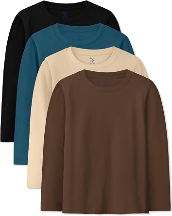 4 Pack Boys Long Sleeve Shirts Cotton Tees Youth T-Shirts Layering Clothes