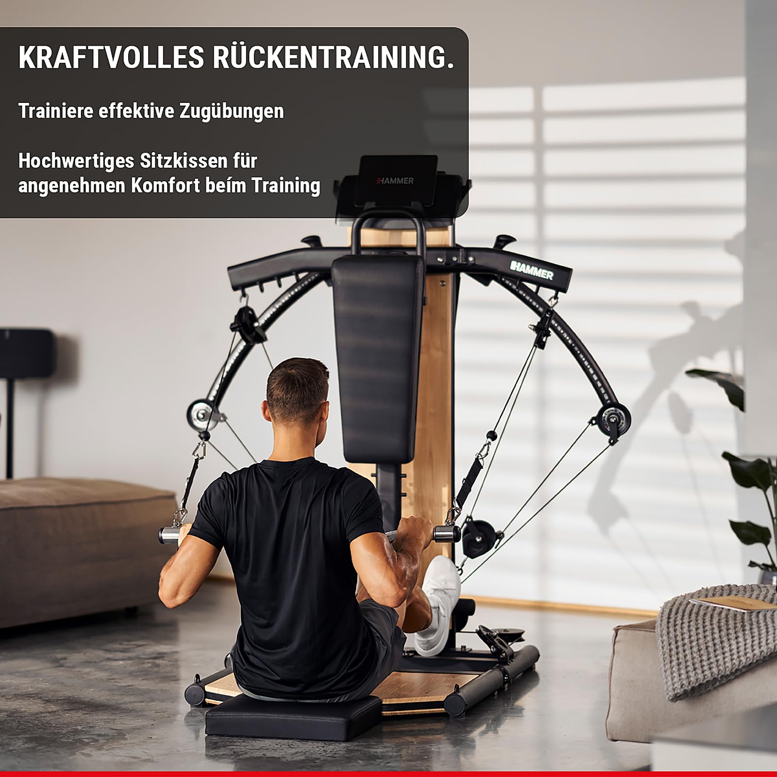 HAMMER Kraftstation BioForce MX NorsK - Fitnessstation für Zuhause, Bauchtrainer, Latzug, TNT-Widerstandstechnologie, Fitness Tower mit 125 kg Zuggewicht, über 80 Übungen, Platzsparend