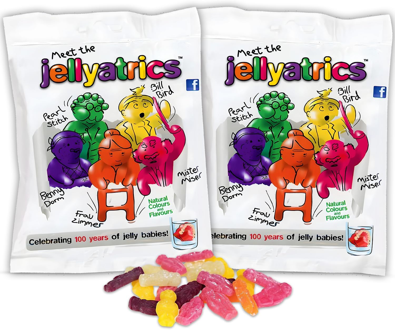 Jellyatrics Jelly Babies - 150g Bag of Sweets Pack of 2 - Meet the Jellyatrics and Experience the Fruity Novelty Sweets, Gummy Sweets, and Chewy Sweets - Exciting Halal Sweets for any Occasions