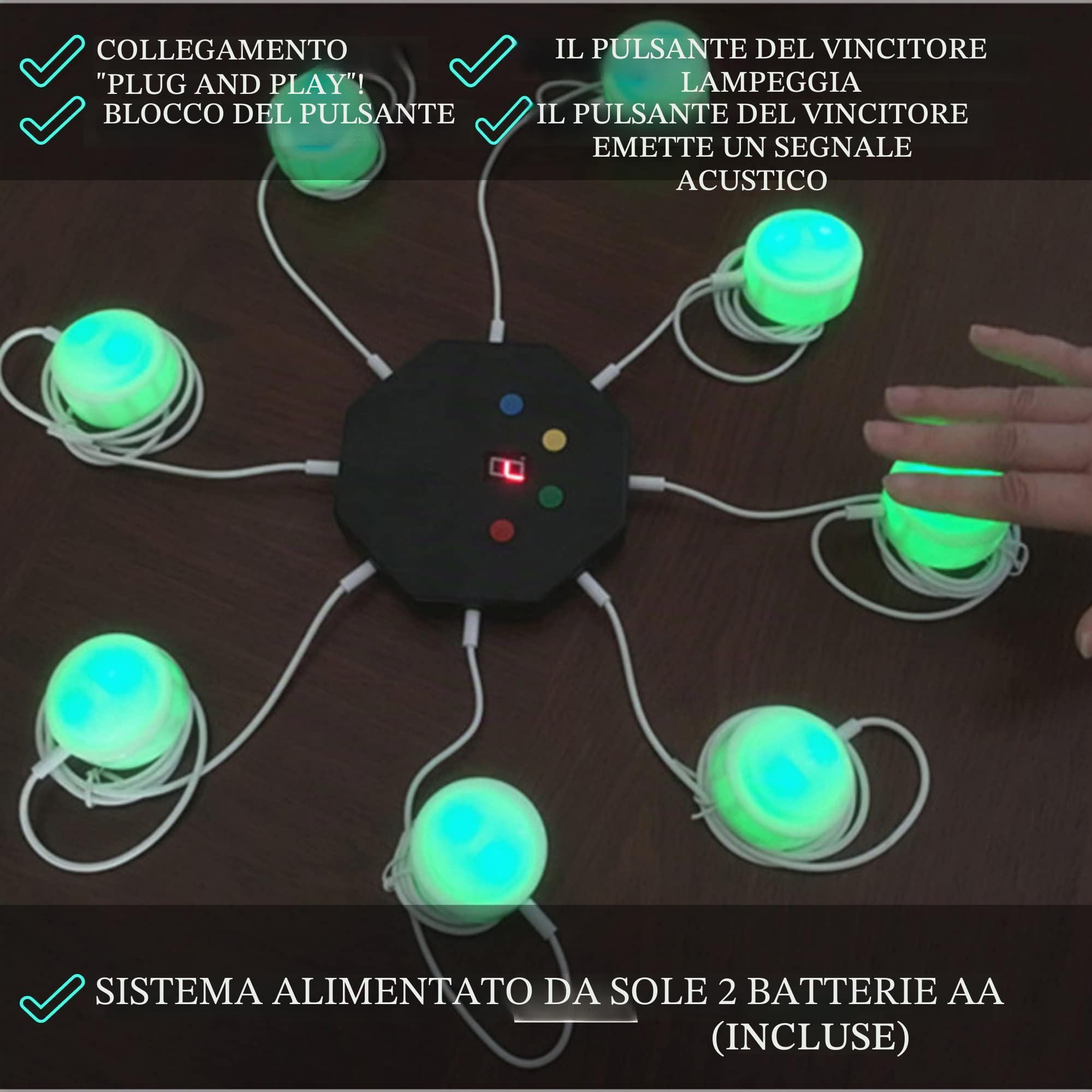 Trebisky Buzzer del gioco di risposta al quizSistema autonomo con pulsanti luminosi a LED Cavi da 3 piedi per 8 giocatori (sistema di seconda generazione)