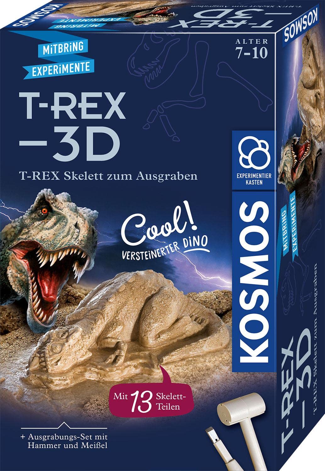 Kosmos 636159 T-REX 3D, T-REX Skeleton for Digging, Complete Set with Hammer and Chisel, Experiment Box for Children from 7 Years and Dino Fans, Birthday Gift, Colourful
