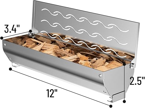 Miniatura 2 de Skyflame Caja de ahumador de virutas de madera de acero inoxidable, ahumar carne de barbacoa con ventilación ondulada y tapa con bisagras, gran