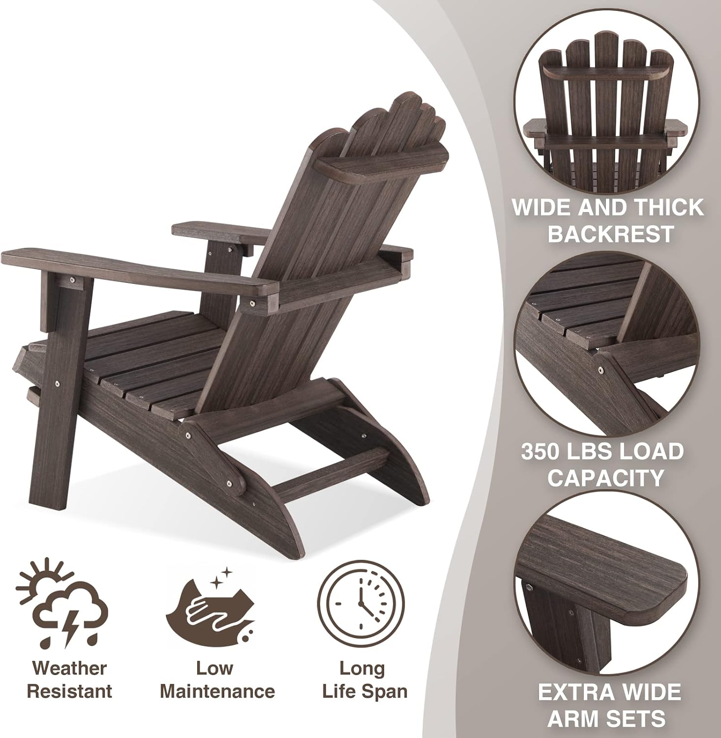 Folding Adirondack Chair, HDPE Adirondack Chairs, All-Weather Resistant Lawn Chairs,Patio Firepit Chairs for Garden
