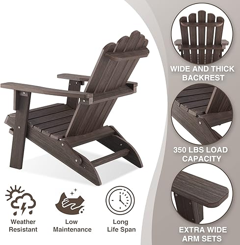 Miniatura 4 de Silla Adirondack plegable, juego de 2 sillas Adirondack de HDPE, sillas de césped resistentes a todo tipo de clima, sillas de patio para jardín,