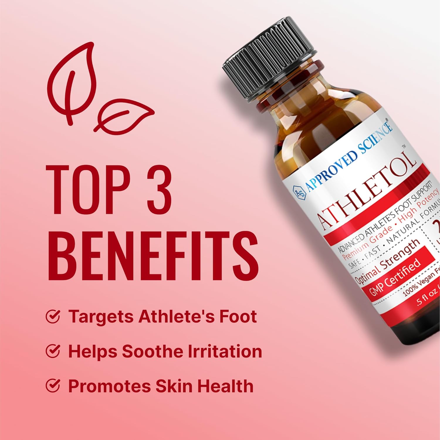 Approved Science Athletol - 25% Undecylenic Acid - Tea Tree Oil, Aloe Vera - Vegan Formula - 0.5 fl oz - 1 Bottle