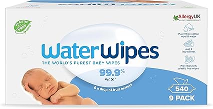 WaterWipes Original Baby Wipes, 540 Pezzi (9 Confezioni), 99,9% Acqua, Deterge, Cura, Protegge, Senza Profumo, la confezione può variare