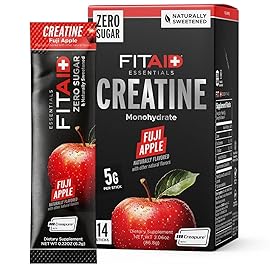 FITAID Creatine Powder, Fuji Apple, Creatine Monohydrate, ATP Production for Weightlifting, Cycling, Zero Sugar, Smooth-Mixing, Easy on Stomach, Travel Friendly, 14 Pack