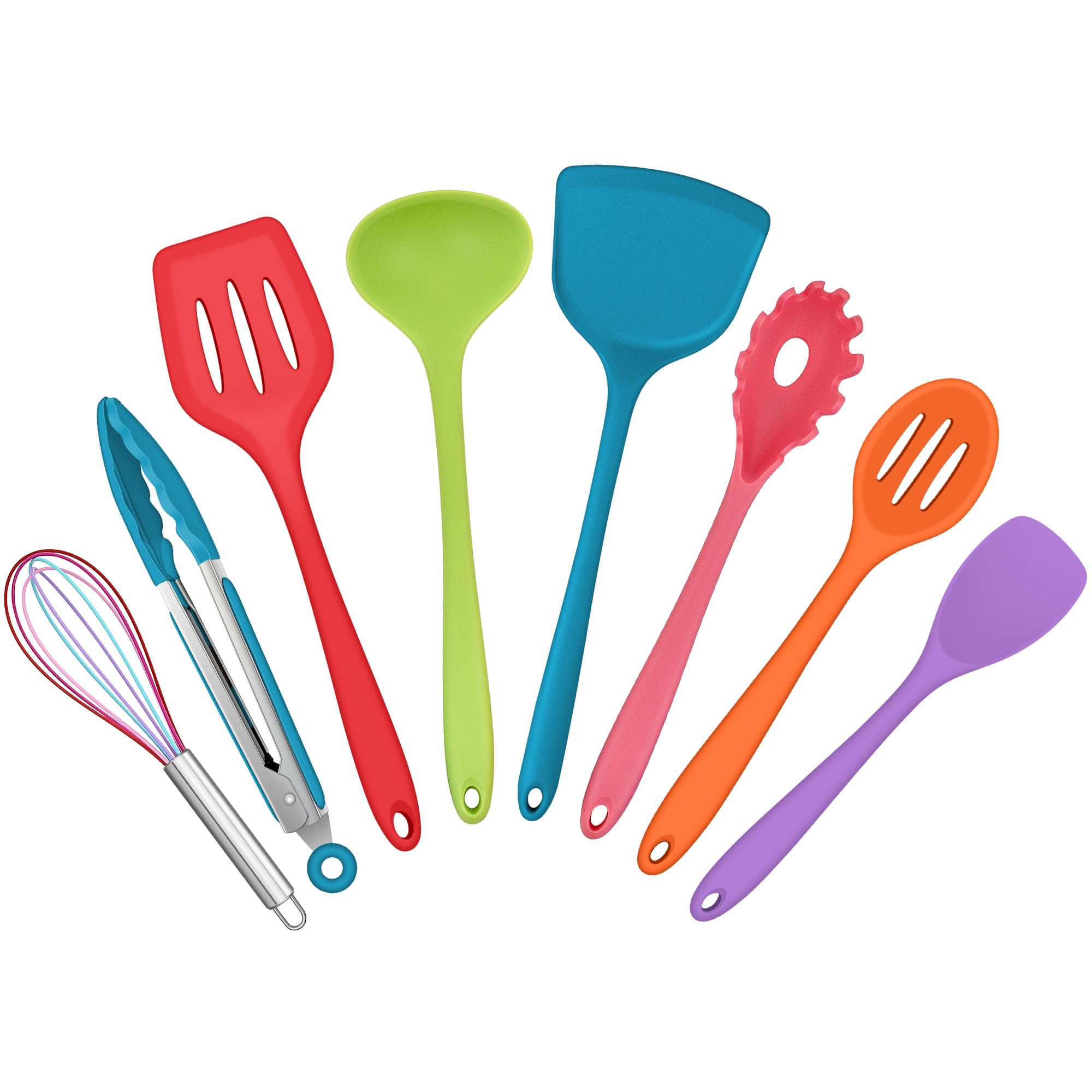 HaWare Küchenhelfer Set, 8 Stück Silikon Küchenutensilien Kochutensilien, Hitzebeständiger Kochgeschirr Kochbesteck Set zum Kochen Backen, Gesund & Antihaft, Spülmaschinenfest - Bunt