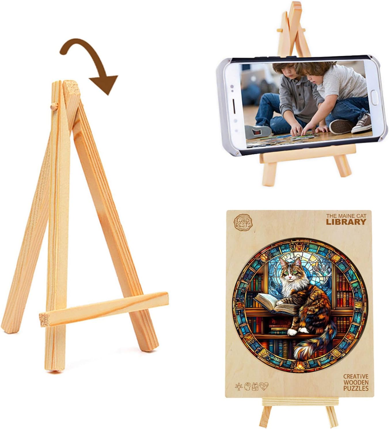KAAYEE Wooden Puzzles for Adults-3D Visual Effect Maine Cat Library Wooden Jigsaw Puzzles Unique Shape Advanced Wood Puzzle Adults (11.4 * 11.4in 200pcs)