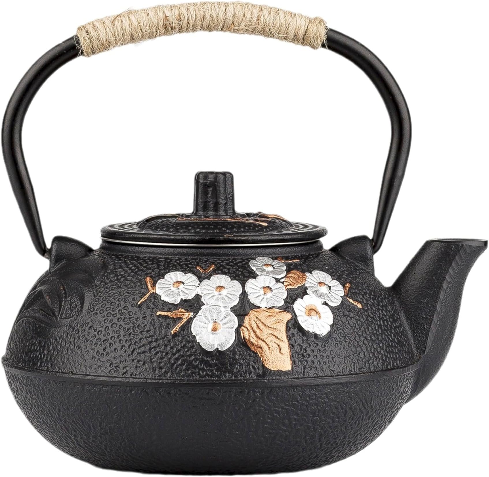 20.3oz Small Cast Iron Teapot Only for One or Two Persons,SECHUDO 600ML Tea Kettle,Tea Pot with Infuser for Loose Tea,Stovetop Kettle with a Basket Strainer Inside