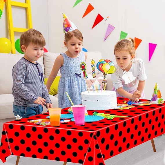 4 Pack Black and Red Polka Dots Ladybug Party Tablecloths Lady Bug Theme Party Plastic Table Cover Rectangular Plastic Table Cloth for Kitchen Dining Wedding 51 x 86 Inch