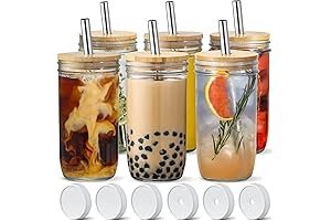 NETANY Glass Cups Set - 24oz Wide Mouth Mason Jar Drinking Glasses