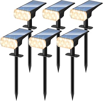 مصابيح DINGLILIGHTING الشمسية المقاومة للماء في الهواء الطلق IP65 LED Spot Light ديكورات للحديقة - 3 أوضاع إضاءة تعمل بالطاقة الشمسية للفناء - إضاءة من الغبار إلى الفجر للمناظر الطبيعية Pathway Drive Patios 6PC Warm