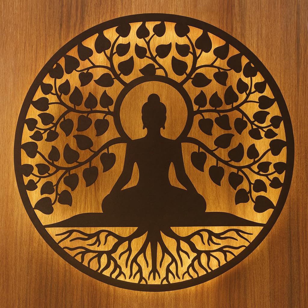 M.K Handicraft Buddha Metal Wall Art Backlit Buddha Metal 3D Wall Art 18 IN Wall Hanging with Led Backlight Decorative Showpiece - 45 cm (18 Inch/Gold) 2