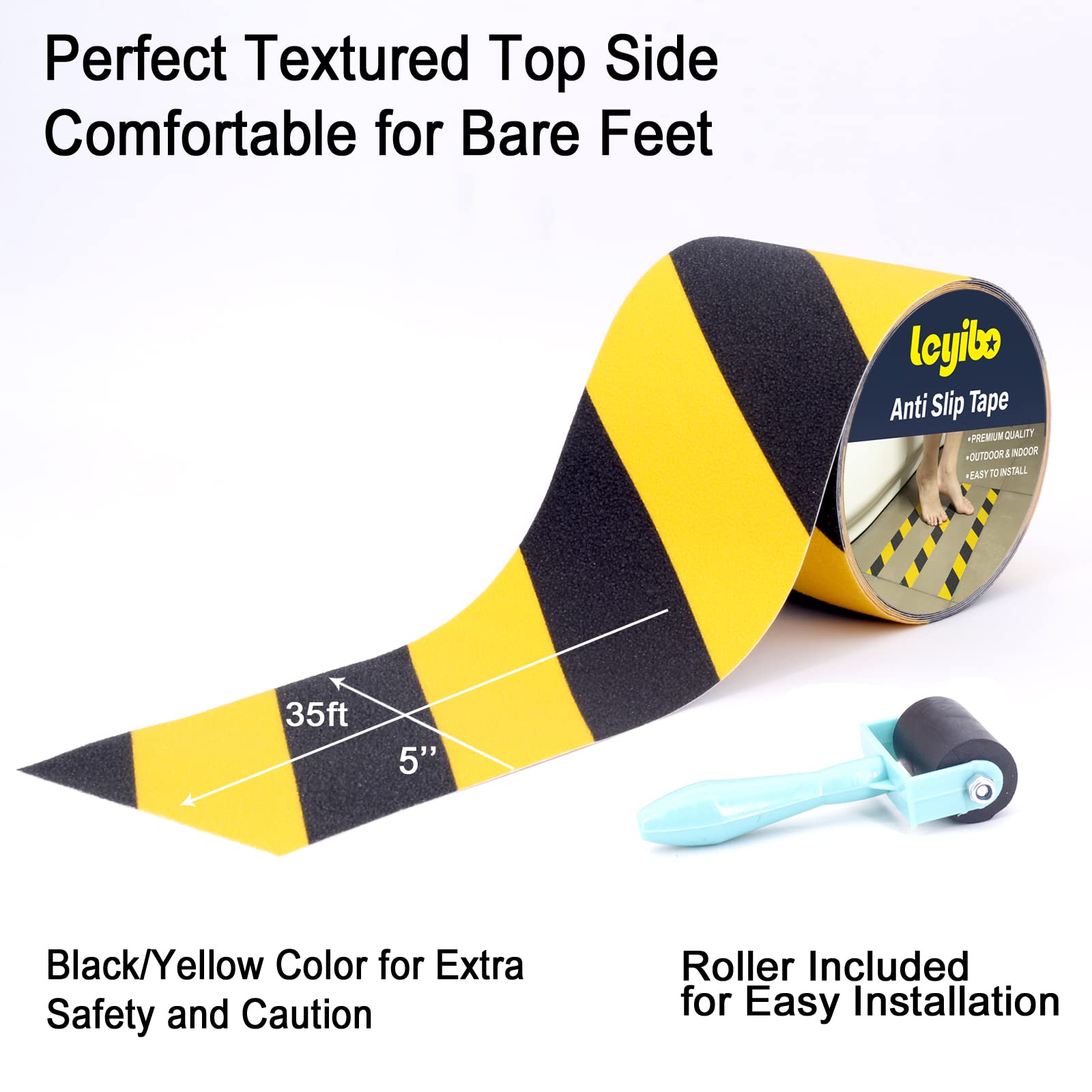 Cinta antideslizante negra/amarilla con rollo, cinta de seguridad antideslizante de 1,8 x 9,5 m, para escalones exteriores/interiores, tiras de precaución antideslizantes impermeables, fáciles de