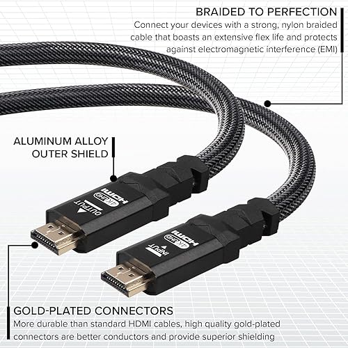 Miniatura 4 de Cable HDMI 2.0 4K de 1 pie por RitzGear. Cable de nailon trenzado de alta velocidad de 18 Gbps y conectores dorados - 4K 60HzUHD3D2160p1080pARC y