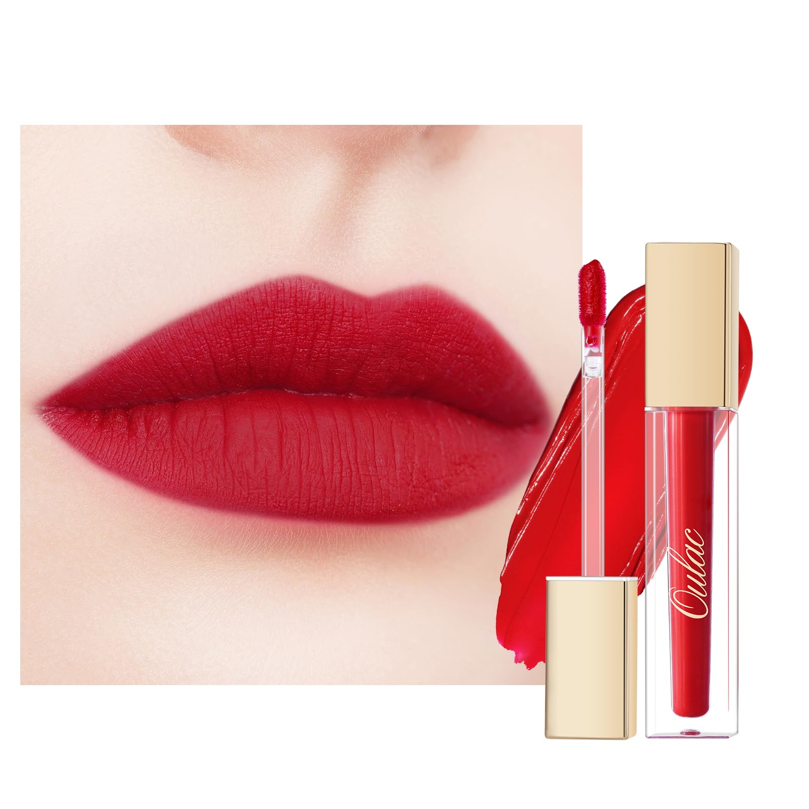 Red Matte Lipstick for Women, Red High Impact Lipcolor, Matte Liquid Lip Gloss,Long Lasting Lipstick Waterproof Formula with Vitamin E & Rose Oil, Vegan M02
